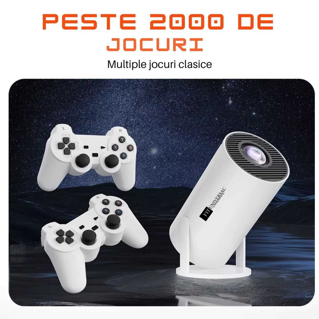 Videoproiector cu 2 manete de joc si 20000 de jocuri NOU, Android 11