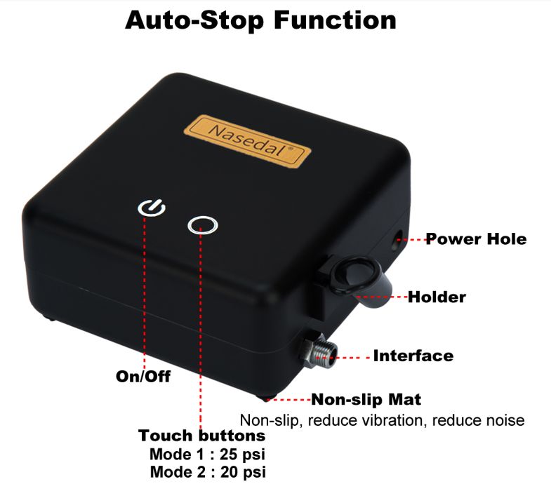 Aerograf + mini compresor portabil cu functie START/STOP