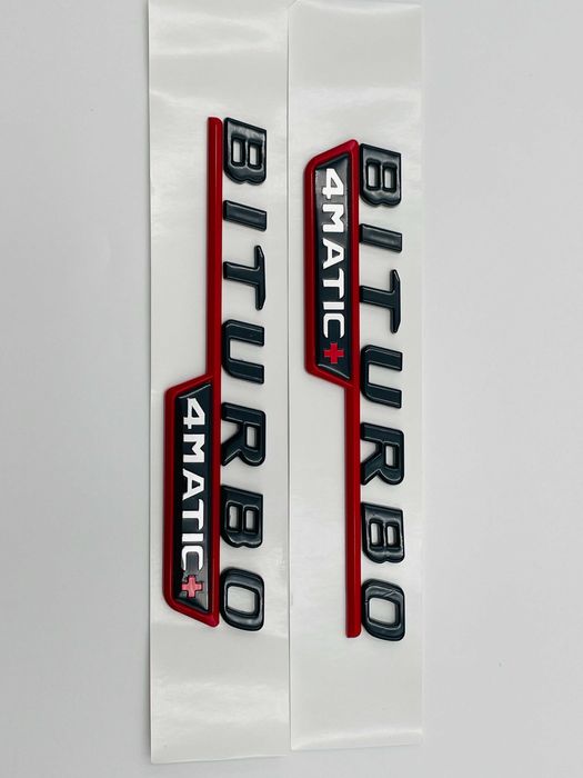 Embleme Compatibile Mercedes biturbo 4matic+ rosu negru