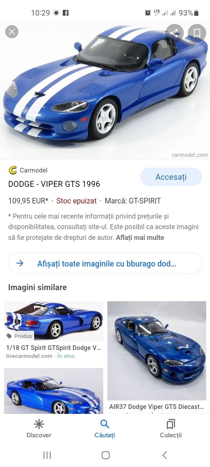 Masinuta vitange colectie Dodge Viper GTS 1996 Bdurago 1/24 ytali