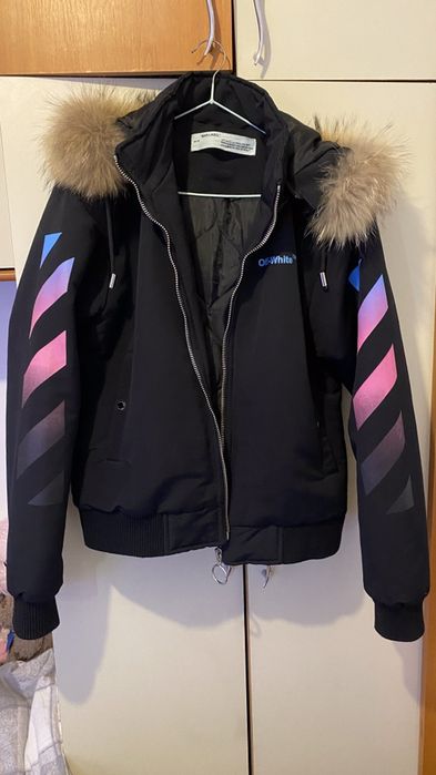 Geaca iarna ,, Off white,, cu blana naturala la gluga