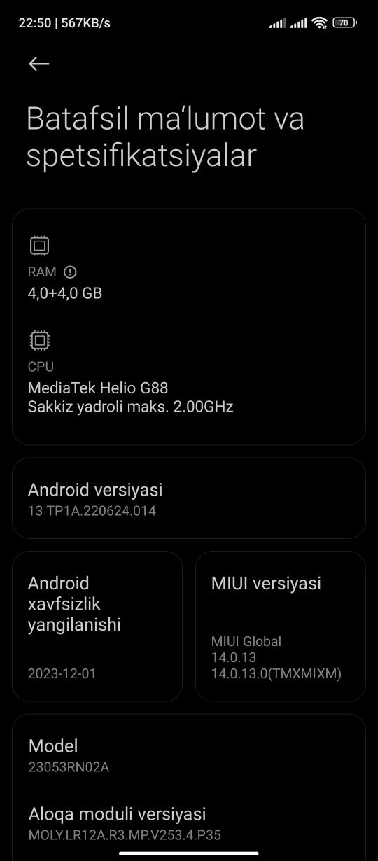 Xiomo Redmi 12 2023yil Avgustda olingan xolati idial