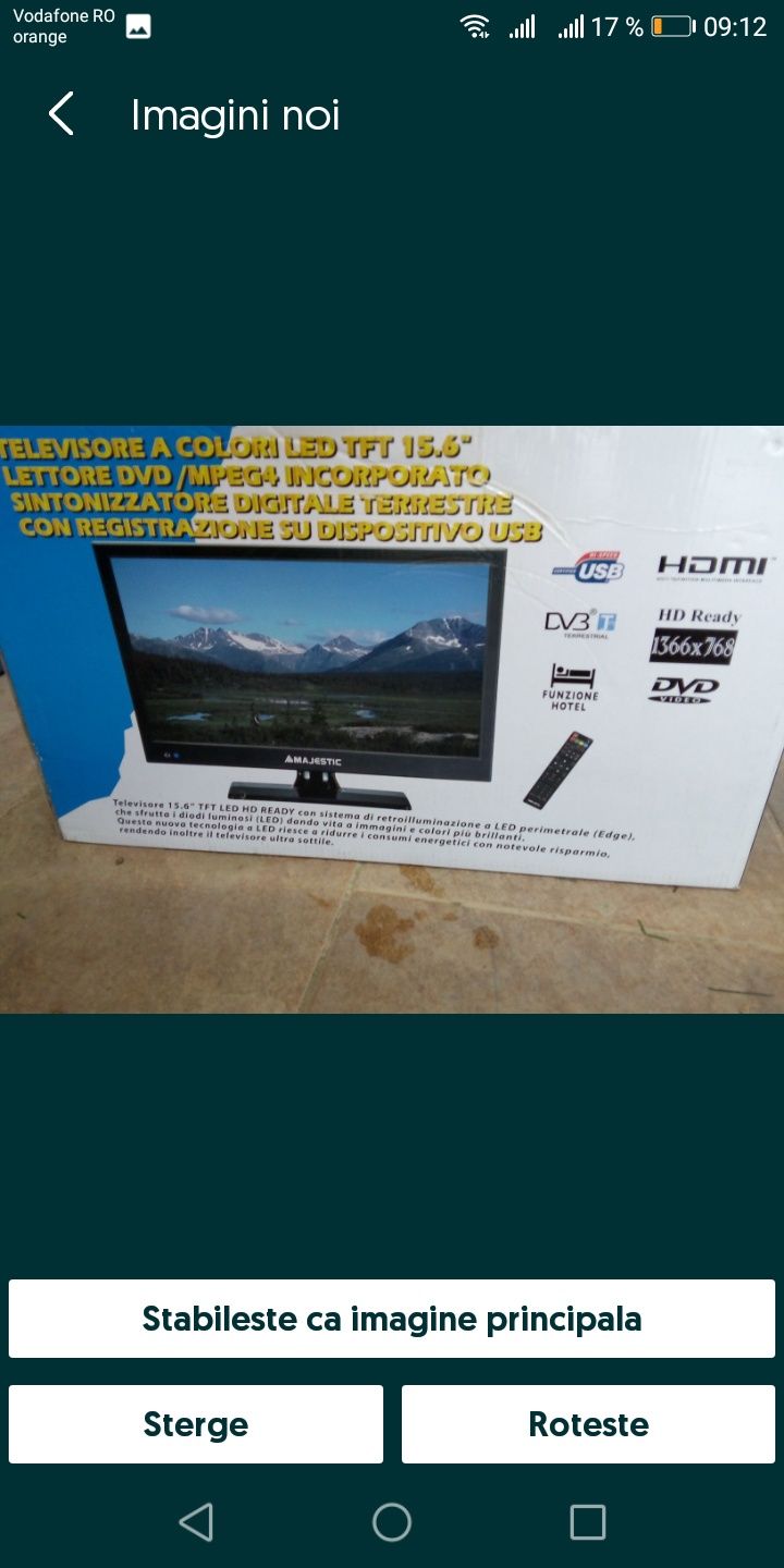 Tv led auto  ,40 cm,alimentare 12v,usb,dvd incorporat,hdmi