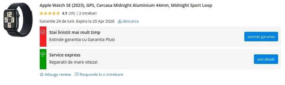 Vand Apple Watch SE (2023), ca nou