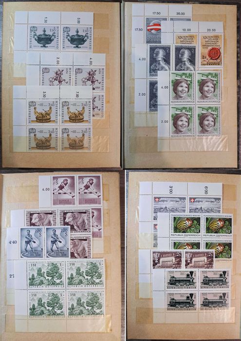 Clasor timbre Austria (emisiuni complete nestampilateMNH in bloc de 4)