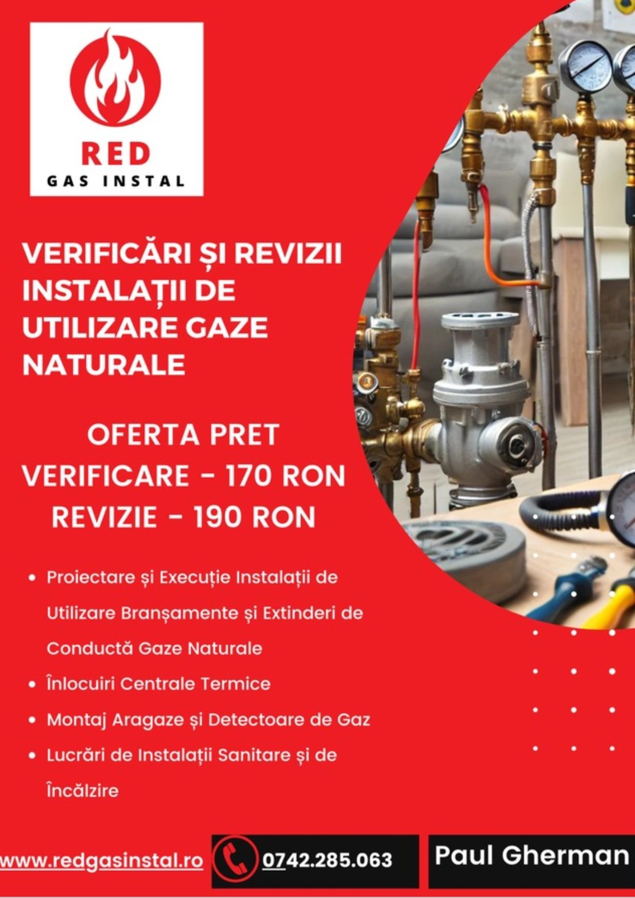Instalator autorizat gaz-Verificari gaz,montaj aragaz,senzor,termostat