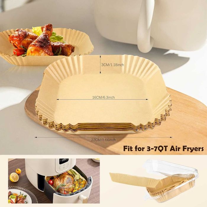 Set 50 hartie de copt pentru friteuza cu aer cald antiaderenta 16x16cm