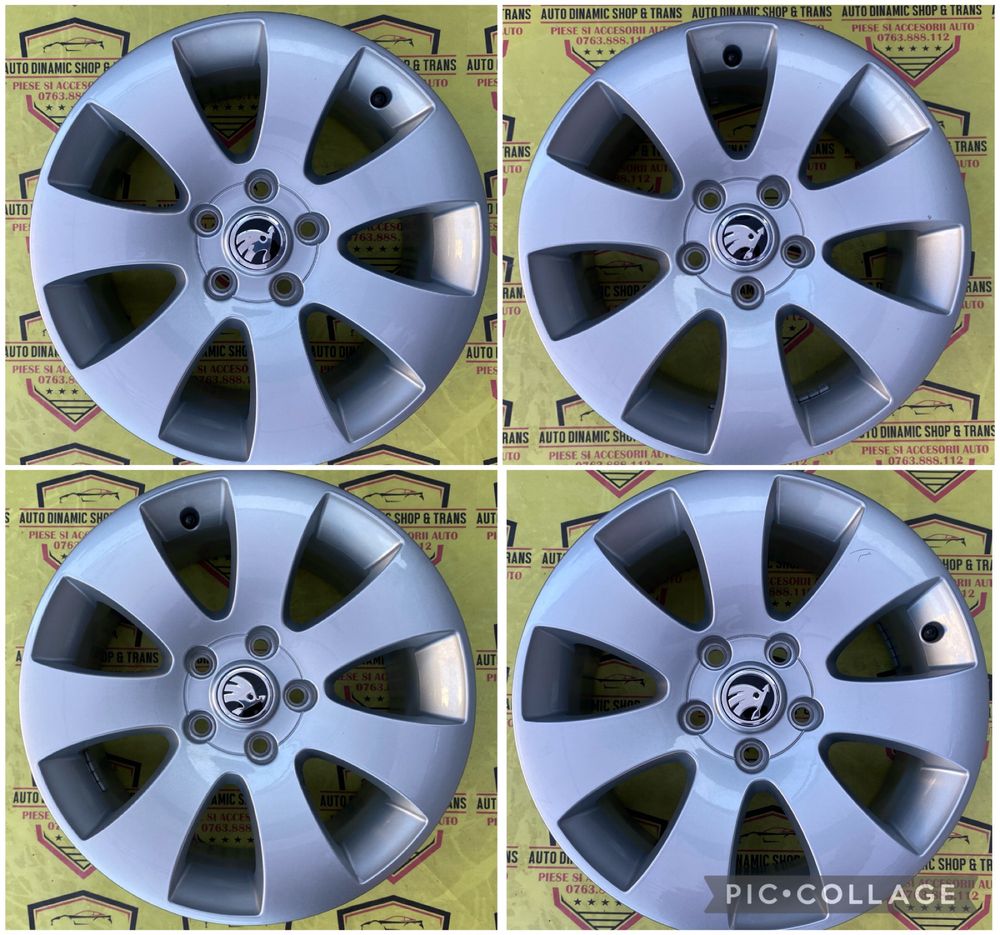 Set 4 Jante aliaj originale skoda superb 2 3 R16 5X112 NOI 3T0 601 025