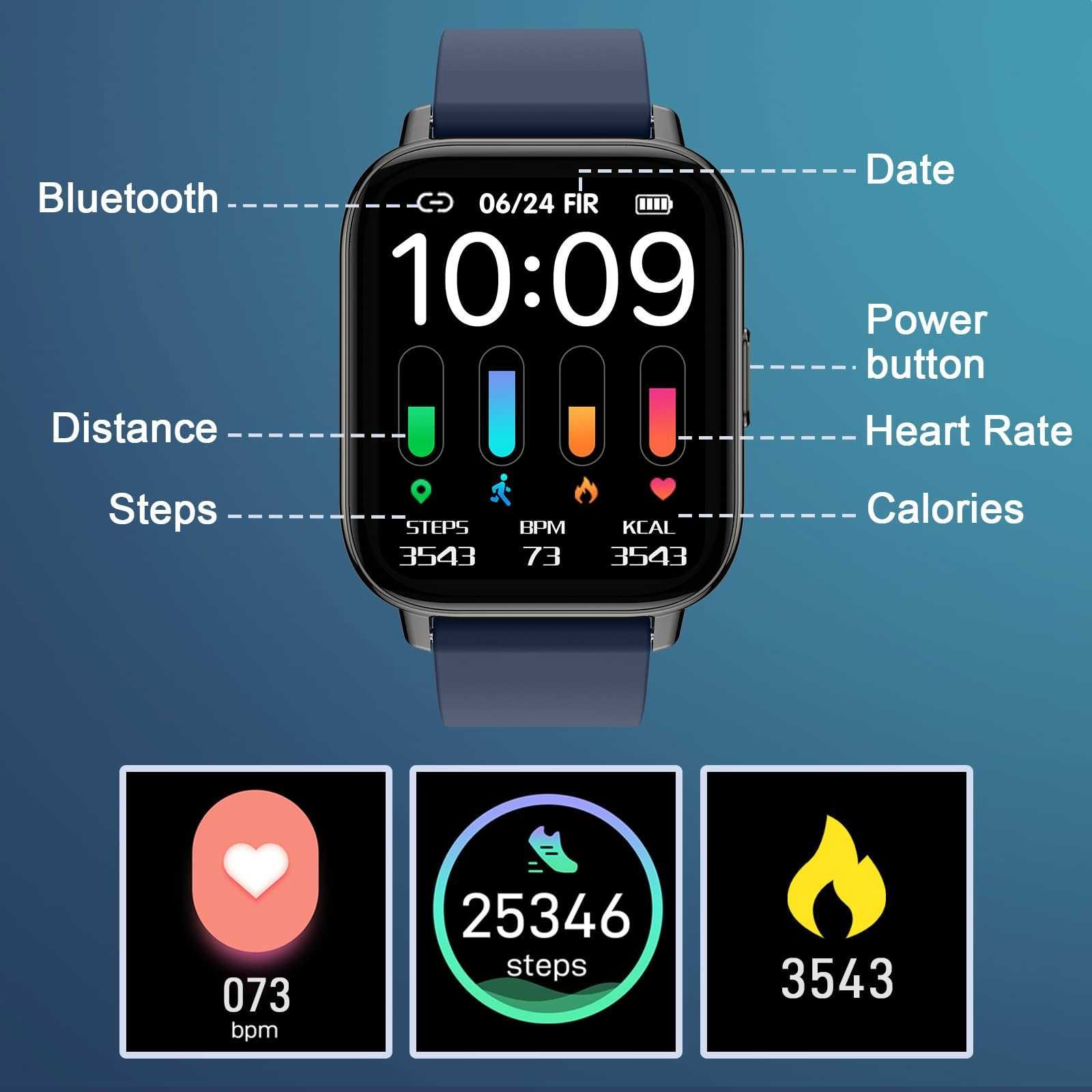 Смарт часовник Мъже Жени, GPS, IPX68 водоустойчив Android iOS
