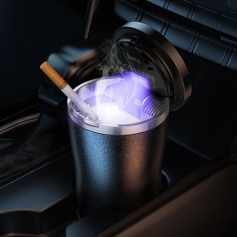 Scrumieră Auto iluminare LED Montaj în suportul de pahar Negru Premium