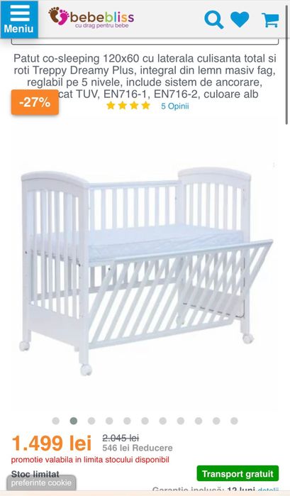 Patut de lemn Treppy co-sleeping