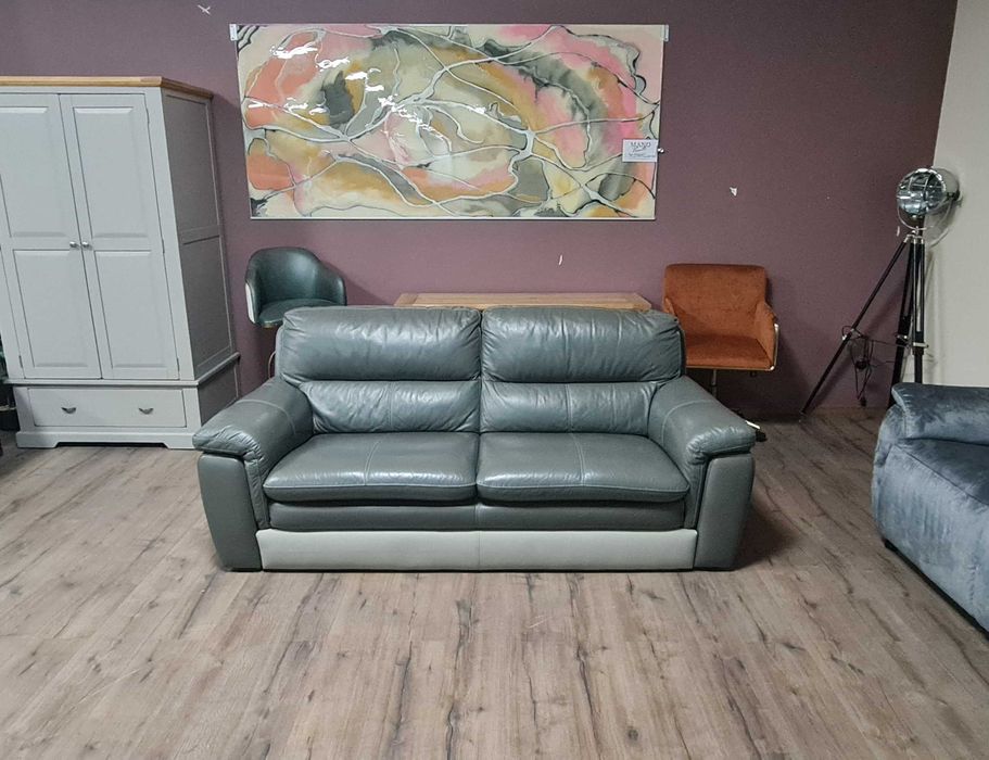 Сив кожен диван тройка