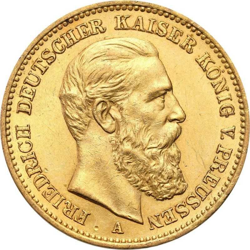 Moneda istorica din Aur  20 marci Frederic al III-lea Regatul Prusiei