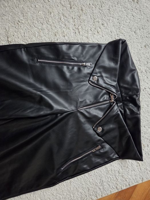 Черен кожен панталон,ватиран