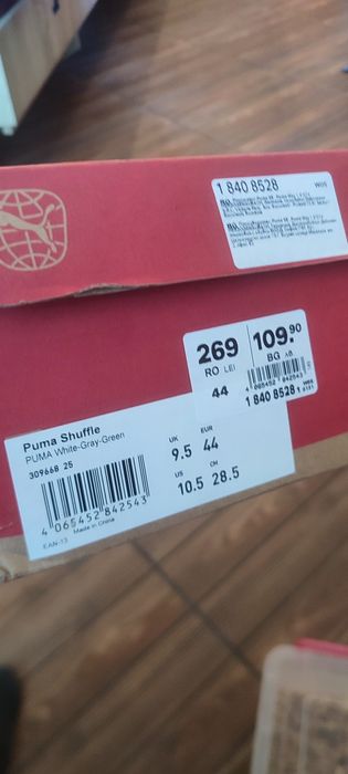 Pantofi Puma shuffle alb cu verde mărimea 44