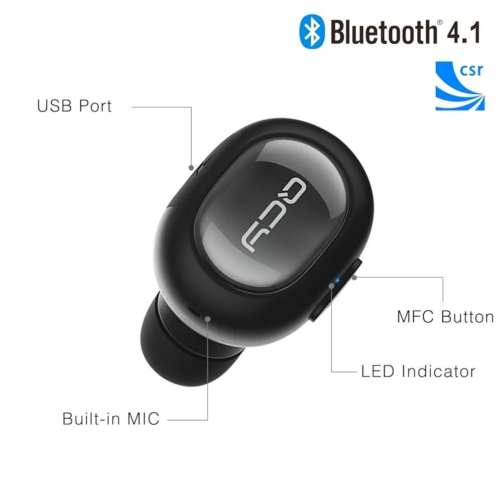 QCY Q26 Ultra Mini In-Ear  Wi-Fi Bluetooth 4.1 Headset, Built-In Mic
