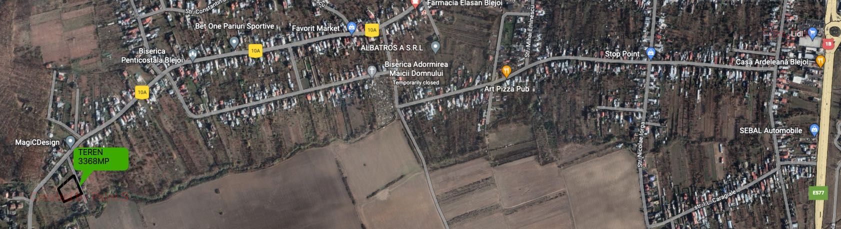 Teren Intravilan 3368mp Blejoi, intrare Cocosesti 70m deschidere