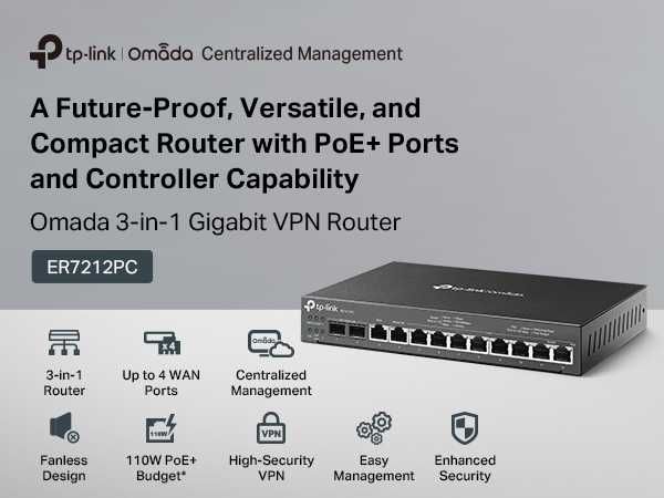 ER7212PC VPN-Omada с гигабитными портами PoE и встроенным контроллером