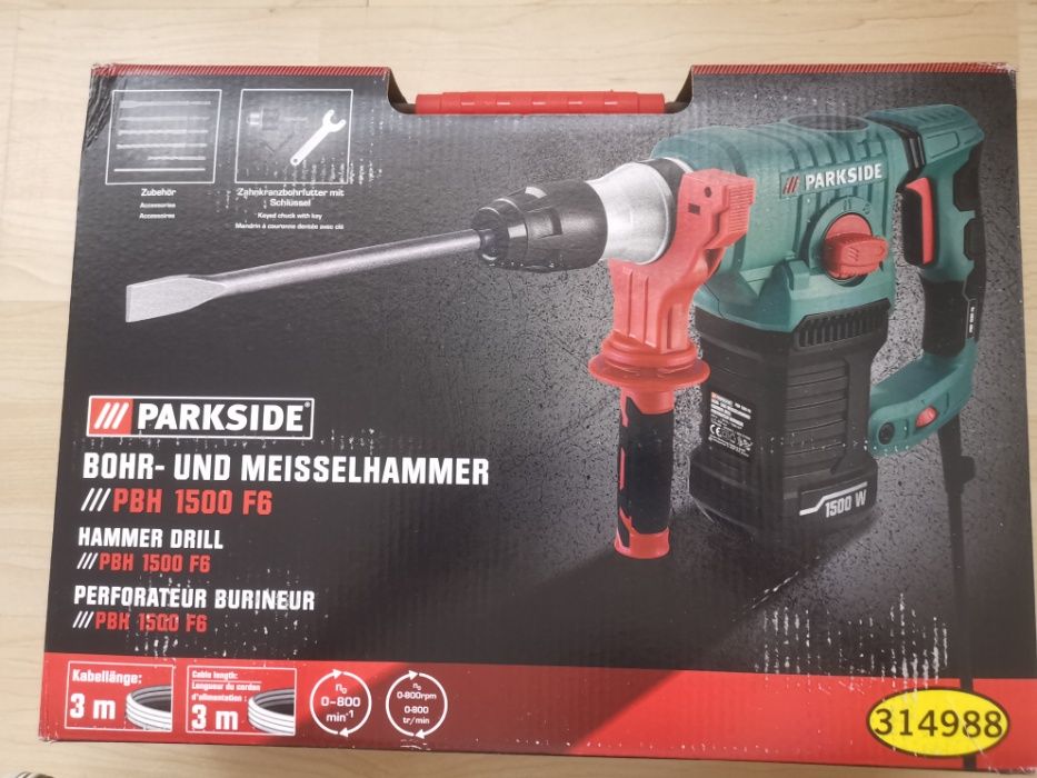 Немски Перфоратор Къртач 1550W Parkside SDS Plus куфар +Свредла НОВ