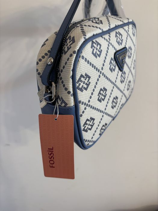 Чанта Fossil - синьо с бежово