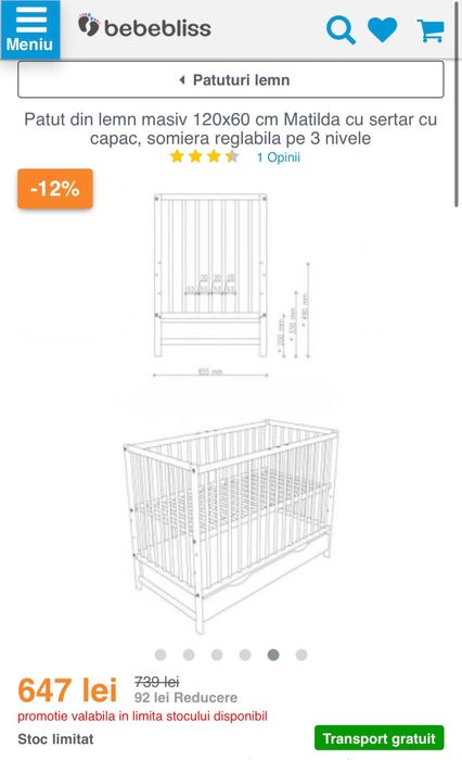 Pătuț cu sertar Vessanti Ares