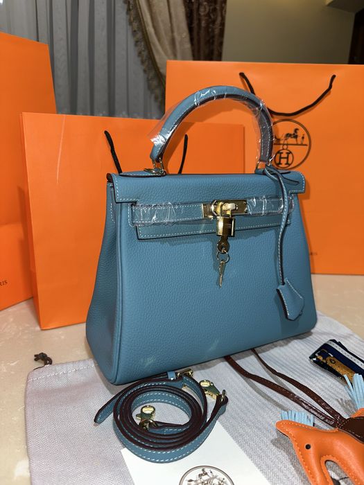 Geanta Hermes Kelly 28cm Turcoaz/accesorii gold