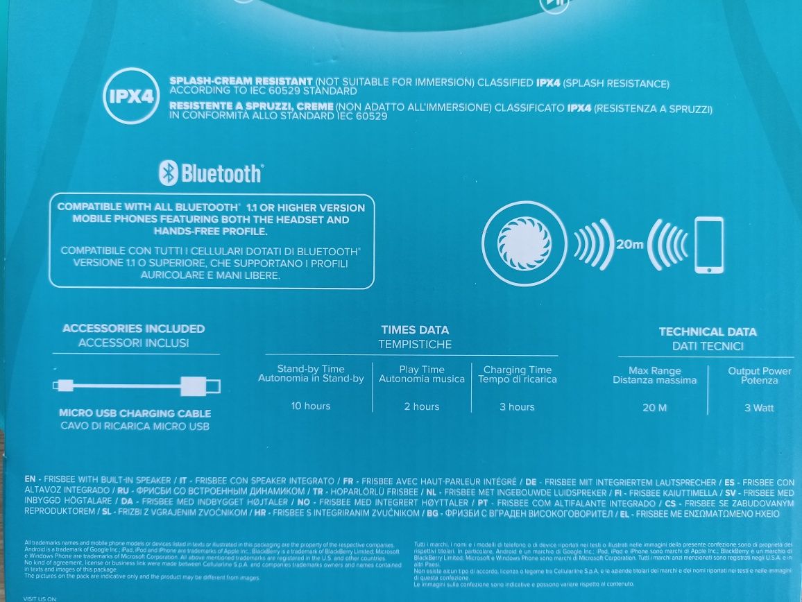 Фризби с вгадена Bluetooth колонка и светлини Frisbeat Cellular line