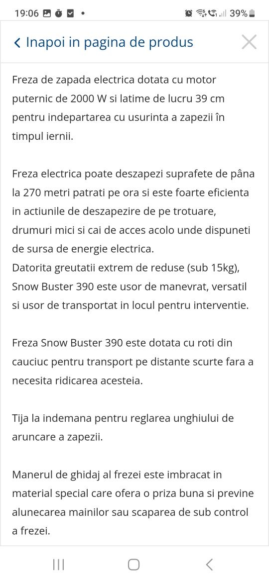 Freza de zapada electrica Texas Snow Buster 390