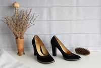 pantofi din piele naturala intoarsa de culoare neagra