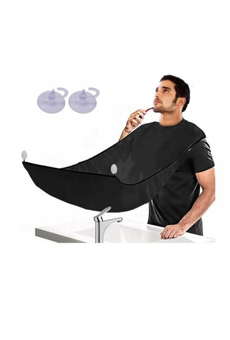 Pelerina / sort pentru tuns barba, barbierit, cu ventuze, Negru