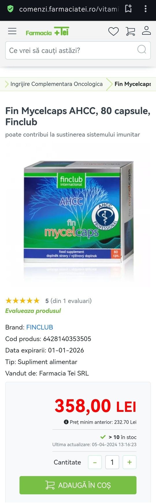 Fin Mycelcaps AHCC, 80 capsule, FinClub