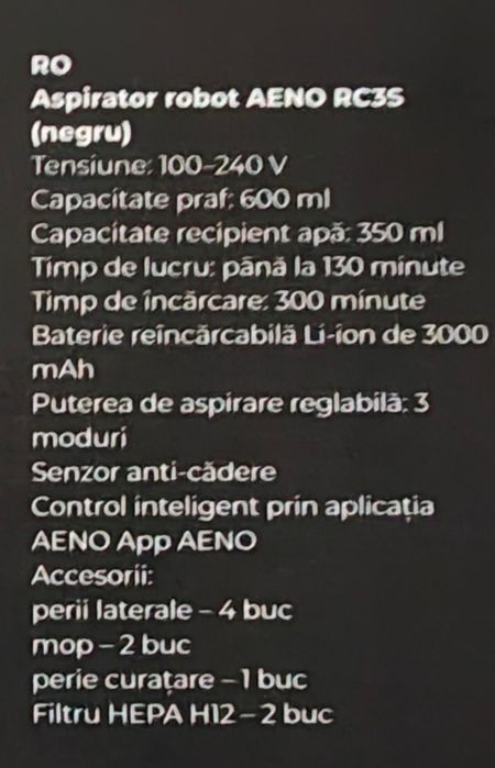 Aspirator robot AENO RC3S 300MH Negru