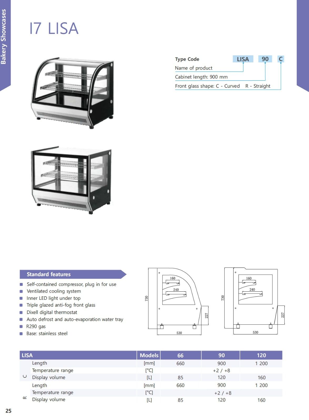 Vitrina de banc Lisa 66 cm / Refrigerare sau Vitrina calda / INOX