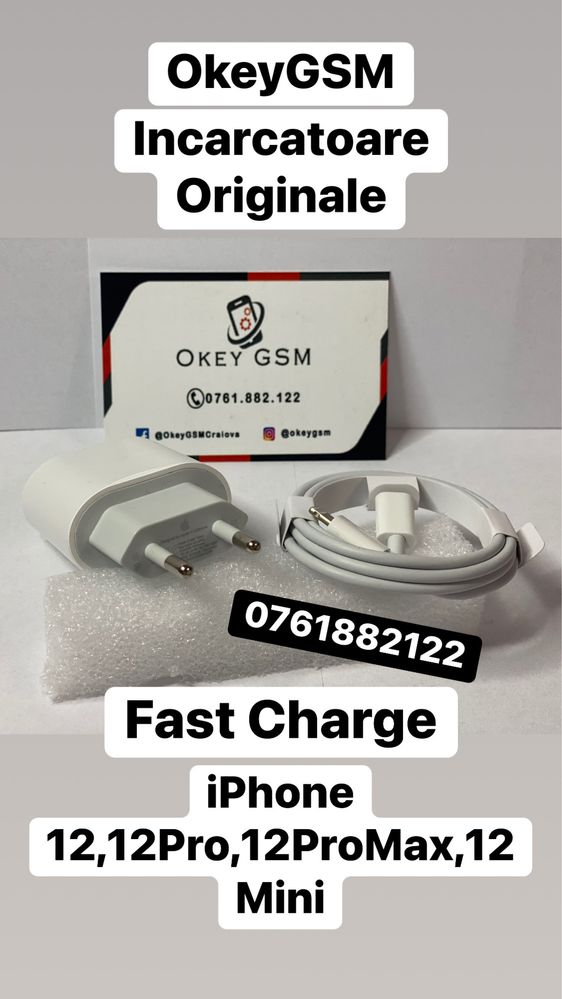 Incarcator Original Fast Charge iPhone 16 15 14 13 12 11 Pro Max Mini