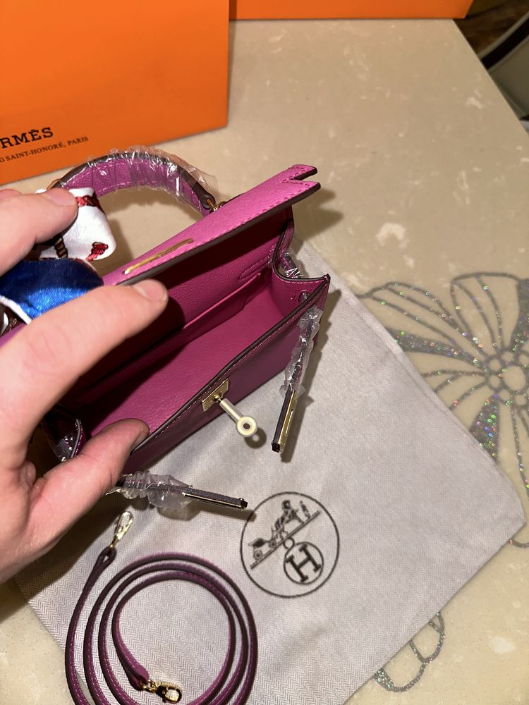 Geanta Hermes Kelly 19cm Fuchsia/Piele naturala/Punga/Cutie Hermes