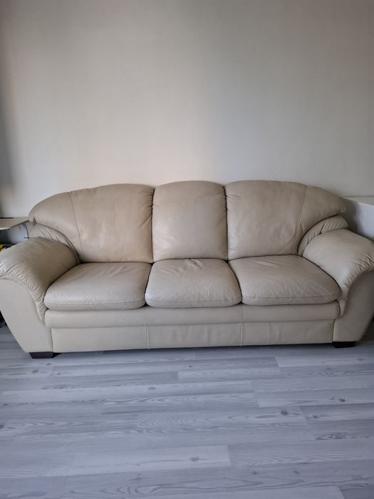 Canapea extensibilă + fotoliu din piele naturală – Mobexpert