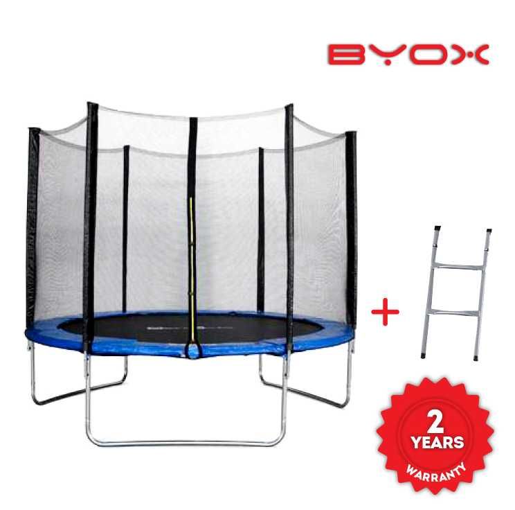 ТОП ЦЕНА!НОВО!Батут Byox 304см 10FT до 150 кг.+мрежа, стълба,дъждобран