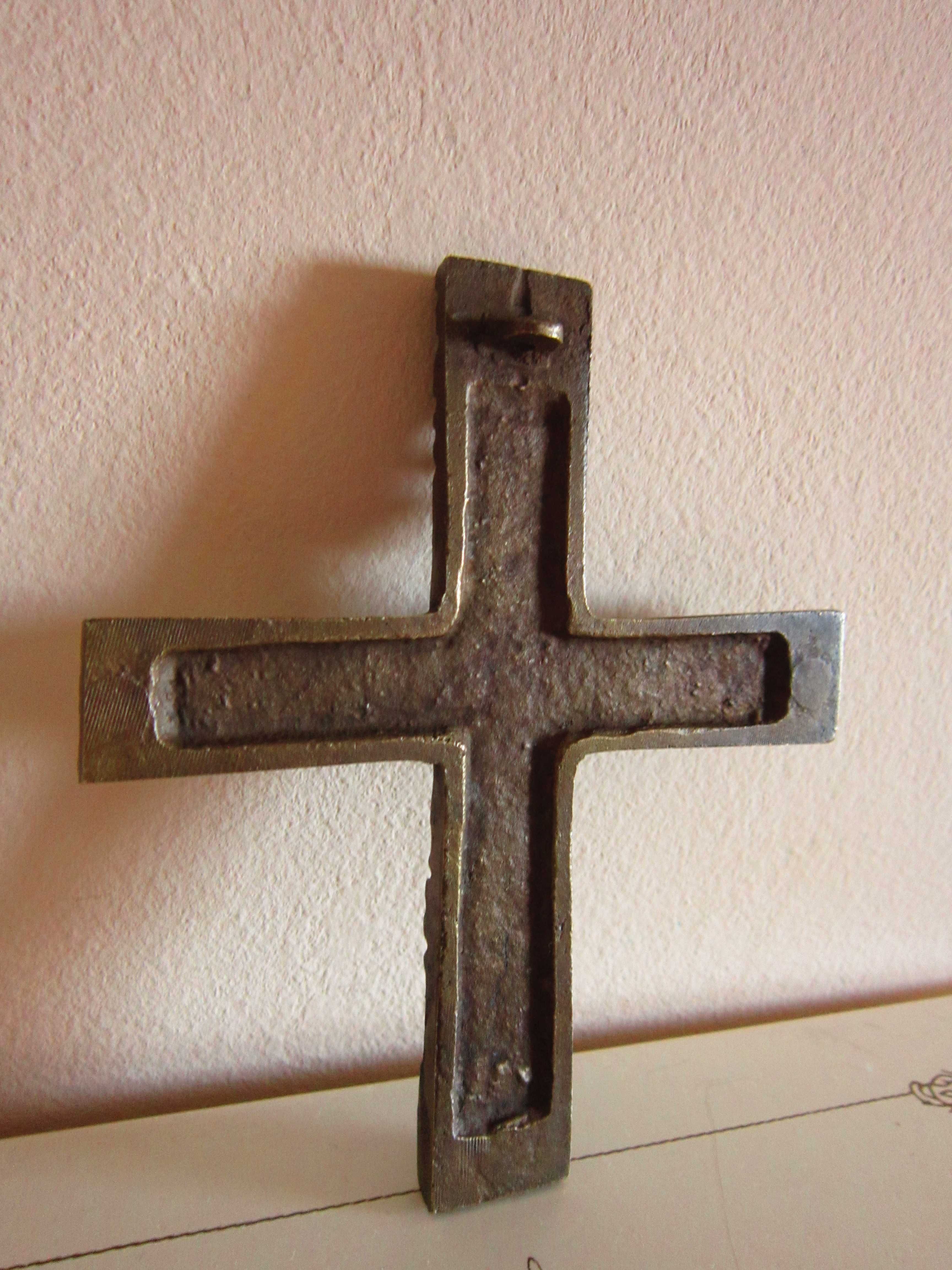 cadou rar sculptor Egino Weinert Crucifix Cruce bronz masiv Germany'50