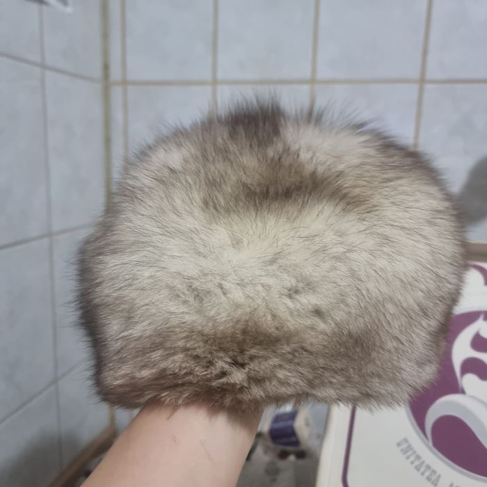 Caciula + guler de vulpe (vintage- blana naturala)