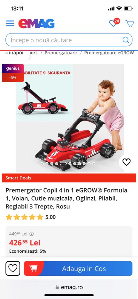 Premergător 4 in 1 Formula 1 cu sunete ,volan ,oglinzi,plabil,reglabil