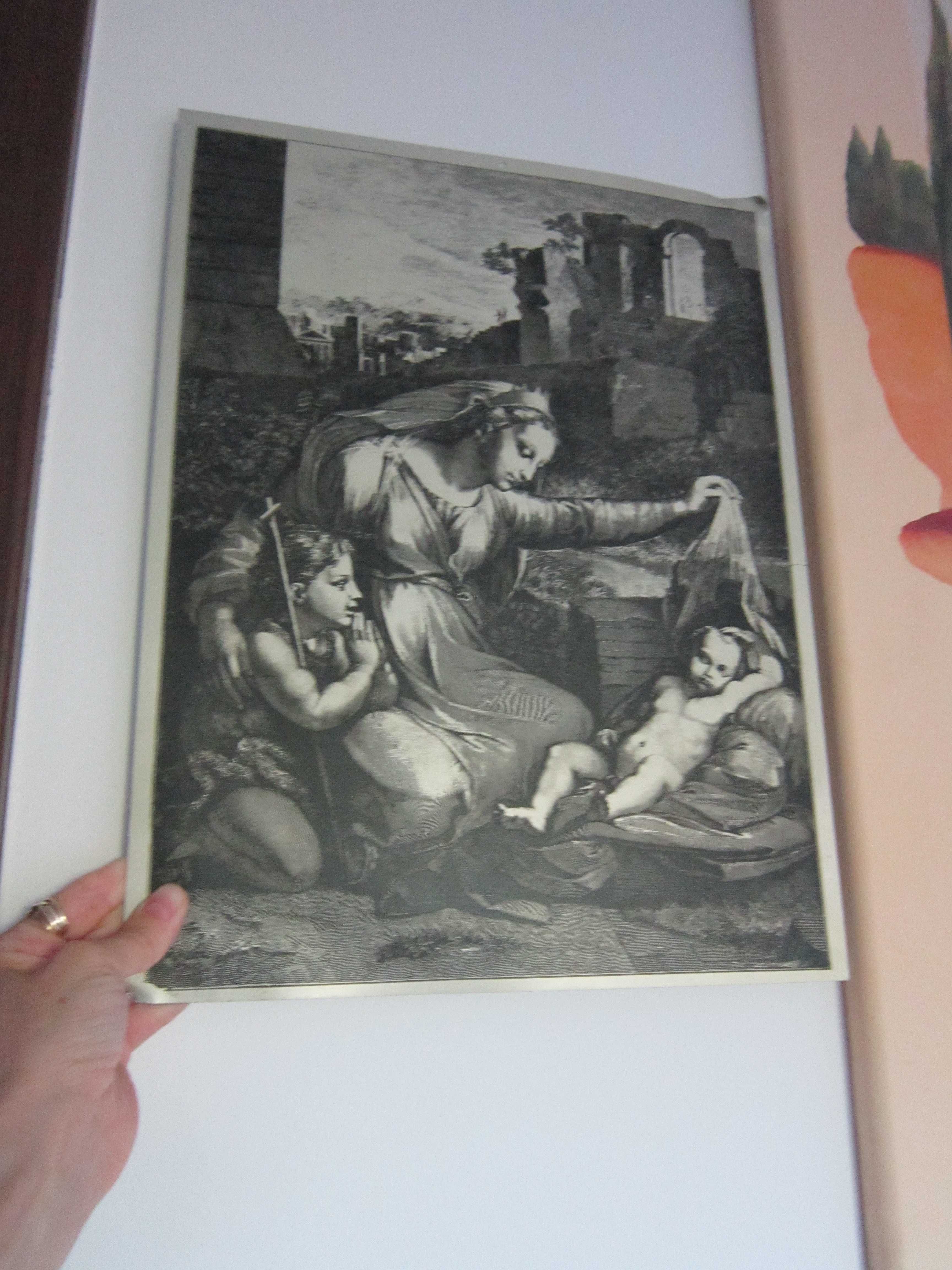 cadou rar tablou metalic Maria cu Iisus si Ioan, semnata,Germania '50