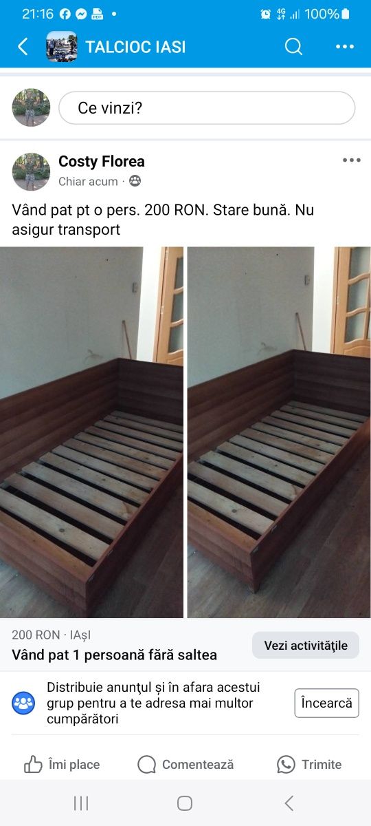 Pat pt o persaoana fara saltea