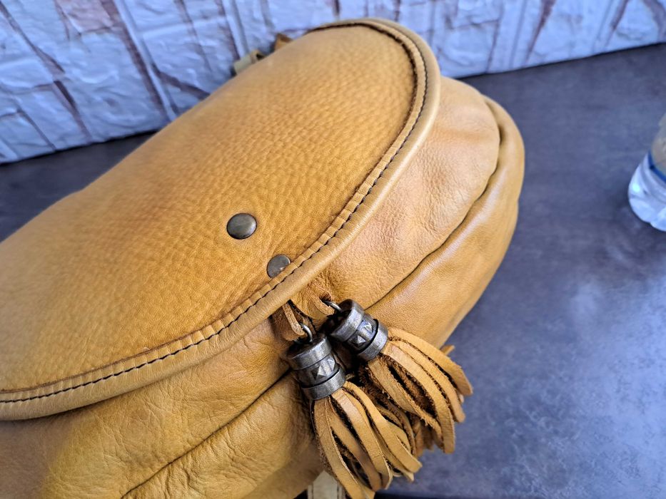 дамска чанта жълта кожена торба-естествена кожа