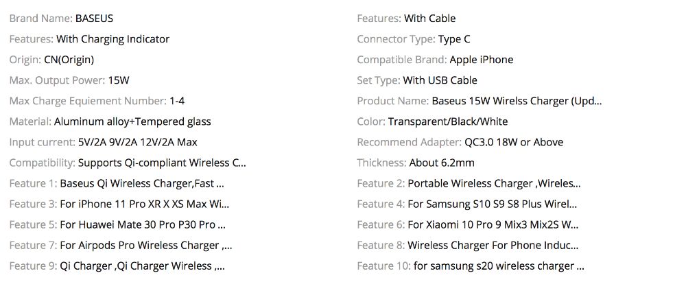 Incarcator  Wireless Baseus 15W Incarcare rapida iPhone Samsung
