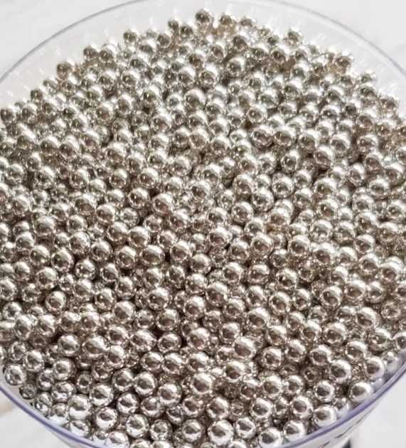 Кондитерский бисер серебро, сахарные шарики посыпка 50гр 4мм