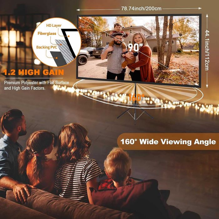 Ecran de proiectie cu trepied Excelimage 90 inchi, 16:9,4K HD