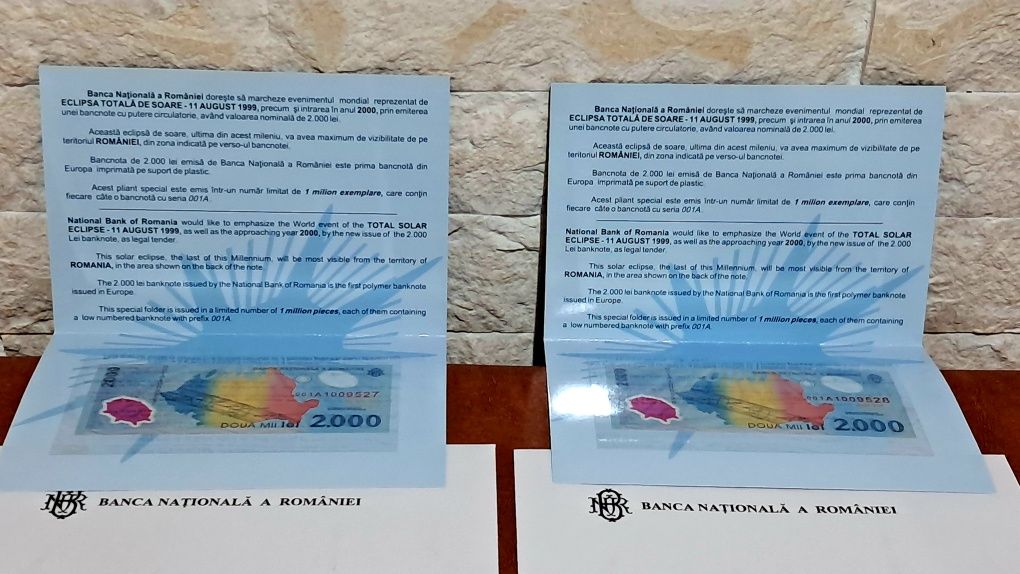 Bancnote 2000 lei 1999 UNC,Consecutive,  bani vechi.