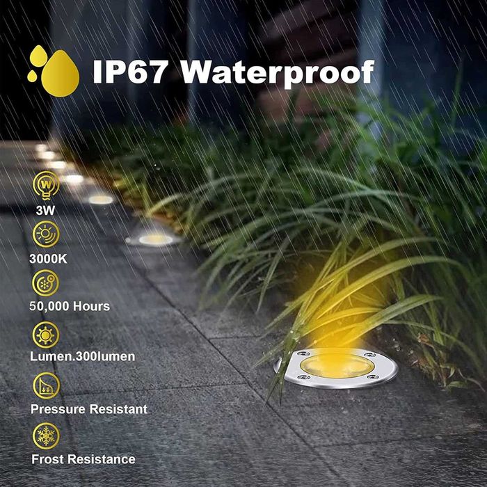 НОВИ! Комплект 4 бр. външни вградени LED лампи 3W, IP67, 300 lm