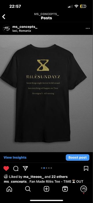 Tricou Custom Riles Sundayz (print auriu)
