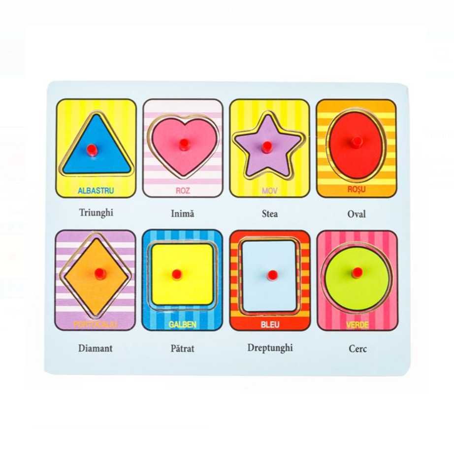 Puzzle educativ, Forme geometrice cu butoni, 8 piese – 22x18 cm